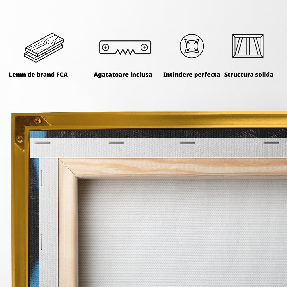 Tablou Canvas cu Motan Negru si Zgarda Stralucitoare, Negru Intens si Albastru Electric, M1531
